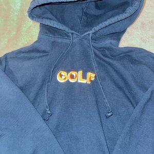 Golf Wang Navy Blue Hoodie with Yellow & Orange Embroidered 'GOLF' 3d